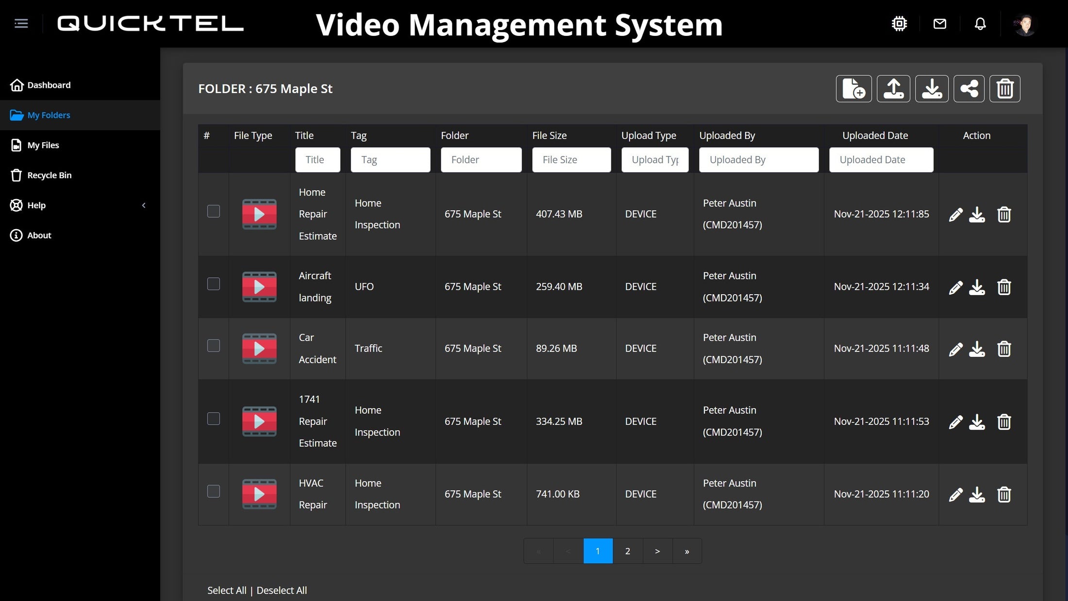 QUICKTEL Video Management System dashboard
